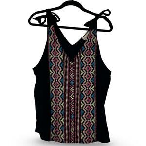 Savanna Jane Reva Embroidered Cotton‎ Linen Blend Tank Size Large Tribal Geo